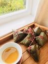 Asian Chinese rice dumplings or zongzi. Royalty Free Stock Photo