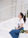 Asian Chinese university student drink milk on the playground Royalty Free Stock Photo