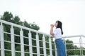 Asian Chinese university student play on the playground Royalty Free Stock Photo