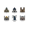 Asian cities and counties landmarks icons set Royalty Free Stock Photo