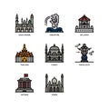 Asian cities and counties landmarks icons set Royalty Free Stock Photo