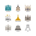 Asian cities and counties landmarks icons set Royalty Free Stock Photo