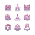 Asian cities and counties landmarks icons set Royalty Free Stock Photo