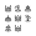 Asian cities and counties landmarks icons set