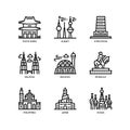 Asian cities and counties landmarks icons set Royalty Free Stock Photo