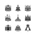 Asian cities and counties landmarks icons set Royalty Free Stock Photo