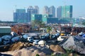 Asian city, construction site, build apartment building