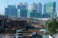 Asian city, construction site, build apartment building