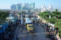 Asian city, construction site, build apartment building