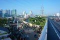 Asian city, construction site, build apartment building