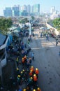 Asian city, construction site, build apartment building