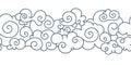 Asian cloud pattern. Chinese japanese oriental border hand drawn tibetan sky ornament elements. Vector decorative curly