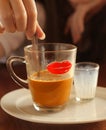 Asian cofe with milk served on table close up photo