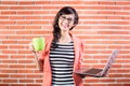 Asian college student with Laptop and coffee Royalty Free Stock Photo