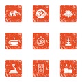 Asian condition icons set, grunge style