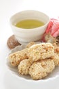 Asian confectionery, rice crackers on dish