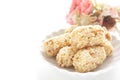Asian confectionery, rice crackers on dish