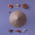 Asian conic straw hat with marine