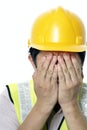 Asian construction man with remorse Royalty Free Stock Photo