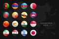 Asian Countries Flags Glossy Round Icons Set Isolated On Black Background Part 1 Royalty Free Stock Photo