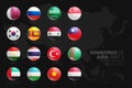 Asian Countries Flags Glossy Round Icons Set Isolated On Black Background Part 3 Royalty Free Stock Photo