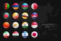 Asian Countries Flags Vector 3D Glossy Round Icons Set Isolated On Black Background Part 1 Royalty Free Stock Photo