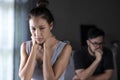 Asian couple arguing at home. Problems in relationship Royalty Free Stock Photo