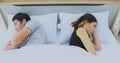 Asian Couple Having Problem in Bed and Frustrated couple with serious problems and Not Talking Feeling Offended or Stubborn