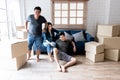 Asian couple Are tired of moving relocation in new home