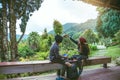 Asian couple travel photograph nature education. nature relax and study read a book. at public park. In Thailand Royalty Free Stock Photo