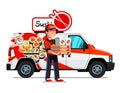 Asian courier man delivering sushi and food