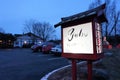 Faded Yobo Japanese restaurant sign at dusk, Newburgh, NY, February 2019 Royalty Free Stock Photo