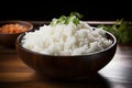 Asian cuisine Steamed rice bowl, traditional and healthy wooden dish