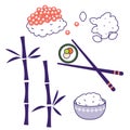 Asian cuisine traditional food culture vector objects.