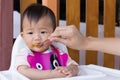 Asian cute baby eating food. Royalty Free Stock Photo