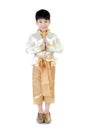 Asian cute boy in thai costume acting Hello