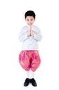 Asian cute boy in thai costume on white background .