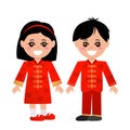 Asian cute children in Chinese national costumes. boy and girl are smiling Royalty Free Stock Photo