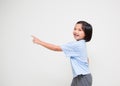 Asian cute girl pointing on white background