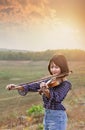 Asian cute little girl with violin Royalty Free Stock Photo