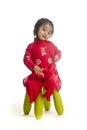 Asian cute little girl wearing vietnamese traditional costume Royalty Free Stock Photo