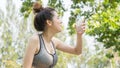 Asian cute sport healthy fit and firm slim teen girl drink water Royalty Free Stock Photo