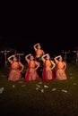 Asian dancers take pose with dance movements while performing the traditional dance in the competition Royalty Free Stock Photo