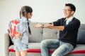 Asian daughter give present for father. concept surprise gift box