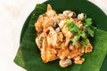 Asian delicious fried oysters with eggs omelette cuisine