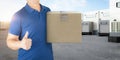 Asian delivery man or warehouse man working Royalty Free Stock Photo