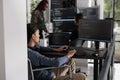 Asian disabled software developerr typing programming language Royalty Free Stock Photo
