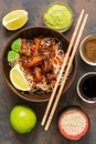 Asian dish glass noodles with vegetables and meat. Pork fried with sweet sour sauce. Stir-Fred Royalty Free Stock Photo