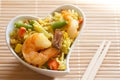 Asian dish in heart-shaped bowl, love asian food menu concept