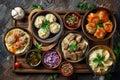 Asian Dishes Set, Azerbaijani Dumplings Giurza with Lamb Meat and Mutton Fillet in Ceramic Bowls Royalty Free Stock Photo